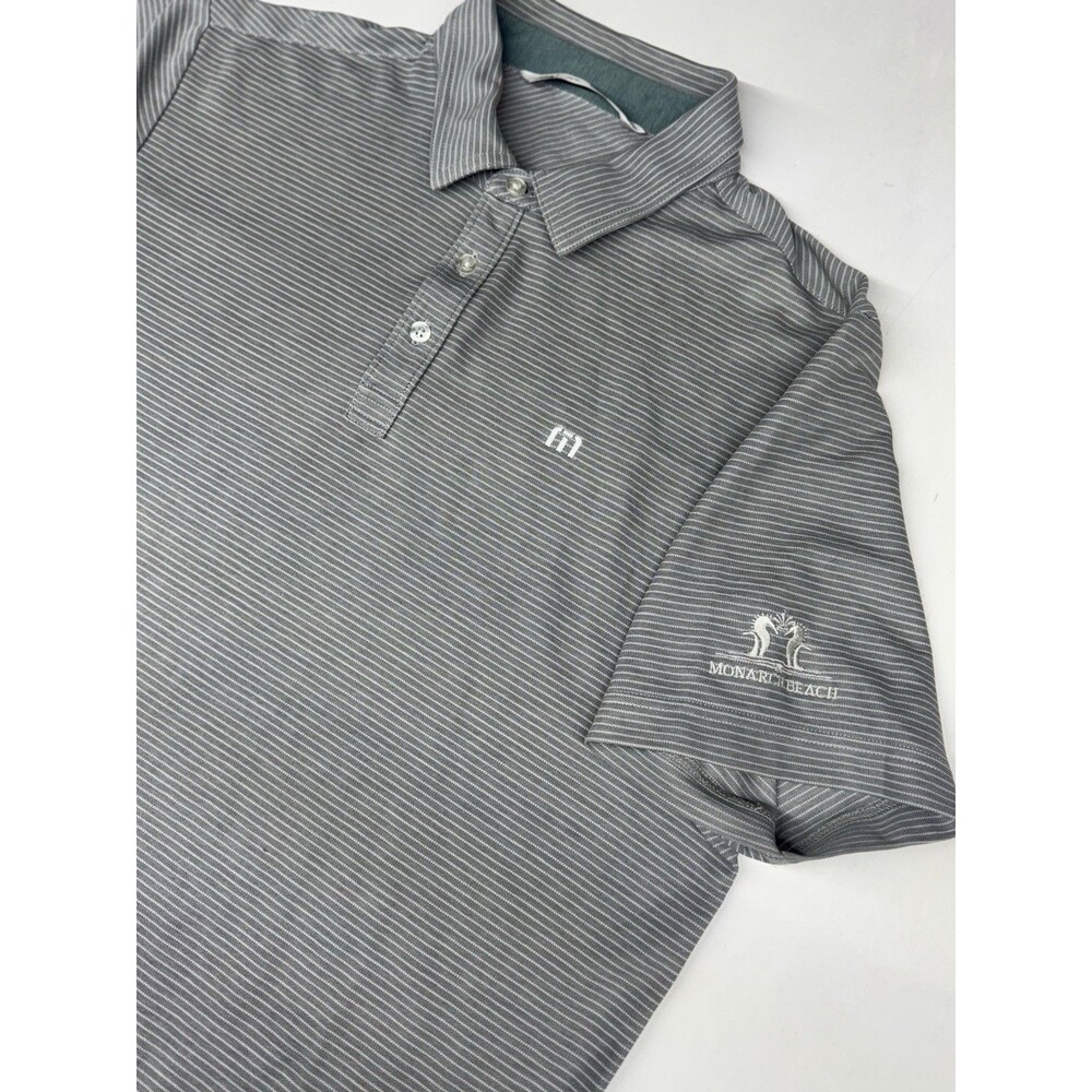 Travis Mathew Men Polo Shirt Striped Size L Gray Embroidered Monarch Beach Golf